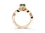 Solitaire Engagement Ring Setting for Fancy Green Cushion Cut Center with Carved Leaf Shoulders and Prong Head in Rose Gold
