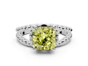 Halo Engagement Ring Setting for Fancy Yellow Cushion Cut Center with Rope Twist Split Shank and Prong Head in Platinum