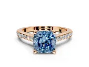 Solitaire Engagement Ring Setting for Fancy Blue Cushion Cut Center with Widening Pave Band and Claw Prong Head in Rose Gold