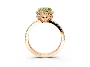 Halo Engagement Ring Setting for Fancy Yellow Heart-Shaped Center with Openwork Halo, Pave Band and Prong Head in Rose Gold