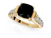 Solitaire Engagement Ring Setting for Fancy Black Cushion Cut Center with Pave Cathedral Shoulders and Prong Head in Yellow Gold