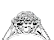 Double Halo Engagement Ring Setting for Cushion Cut Center with Narrow Pave Split Shank and Prong Head in Platinum