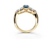 Cluster Engagement Ring Setting for Fancy Blue Emerald Cut Center with Round Cut Accent Frame and Prong Head in Yellow Gold