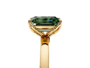 Solitaire Engagement Ring Setting for Fancy Green Emerald Cut Center with Thin Rounded Plain Band and Prong Head in Yellow Gold