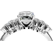 Cluster Engagement Ring Setting for Emerald Cut Center with 2-Row Shoulder Clusters and Prong Head in White Gold