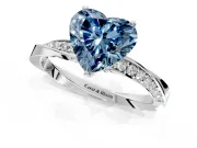 Side Accent Engagement Ring Setting for Fancy Blue Heart-Shaped Center with Accent Shoulders and Prong Head in Sterling Silver