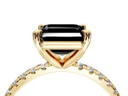 Solitaire Engagement Ring Setting for Fancy Black Asscher Cut Center with Fine Pave Narrow Band and Prong Head in Yellow Gold