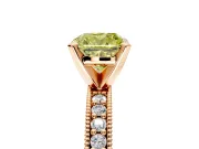 Milgrain Pave Engagement Ring Setting for Fancy Yellow Cushion Cut Center with Accent Band and Prong Head in Rose Gold
