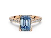 Solitaire Engagement Ring Setting for Fancy Blue Emerald Cut Center with Widening Pave Band and Claw Prong Head in Rose Gold