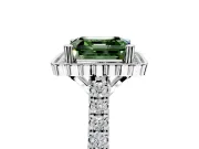 Milgrain Floral Halo Engagement Ring Setting for Fancy Green Asscher Cut Center with Pave Band and Prong Head in Platinum