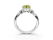 Solitaire Engagement Ring Setting for Fancy Yellow Round Cut Center with Grooved Bar Accent Band and Prong Head in White Gold