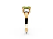 3 Stone Engagement Ring Setting for Fancy Yellow Emerald Cut Center with Matching Side Accents and Prong Head in Yellow Gold