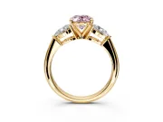 3 Stone Engagement Ring Setting for Fancy Pink Oval Center with Large Pear-Shaped Accents and Prong Head in Yellow Gold