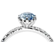 Solitaire Engagement Ring Setting for Fancy Blue Pear-Shaped Center with Shared-Prong Accents and Prong Head in Sterling Silver