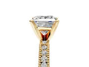 Solitaire Engagement Ring Setting for Princess Cut Center with Milgrain-Edged Pave Band and Prong Head in Yellow Gold