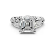 Solitaire Engagement Ring Setting for Asscher Cut Center with Filigree Accent Basket and Prong Head in Platinum