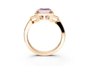 Cluster Engagement Ring Setting for Fancy Pink Asscher Cut Center with Milgrain Shoulder Clusters and Prong Head in Rose Gold