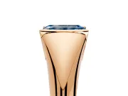 Tension Engagement Ring Setting for Fancy Blue Emerald Cut Center with Wide Tapered Band and Tension Head in Rose Gold