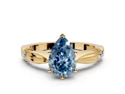 Solitaire Engagement Ring Setting for Fancy Blue Pear-Shaped Center with Carved Leaf Shoulders and Prong Head in Yellow Gold