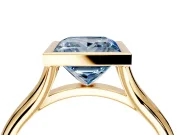 Solitaire Engagement Ring Setting for Fancy Blue Princess Cut Center with V Split Shank and Bezel Head in Yellow Gold
