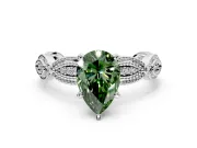 Solitaire Engagement Ring Setting for Fancy Green Pear-Shaped Center with Marquise Panel Band and Prong Head in White Gold