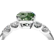 5 Stone Engagement Ring Setting for Fancy Green Cushion Cut Center with Plain Band and Prong Head in Platinum
