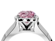 Halo Engagement Ring Setting for Fancy Pink Cushion Cut Center with Knife Ridge Cathedral Band and Prong Head in Platinum