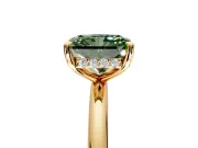 Hidden Halo Engagement Ring Setting for Fancy Green Radiant Cut Center with Thin Rounded Band and Prong Head in Yellow Gold