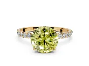 Solitaire Engagement Ring Setting for Fancy Yellow Round Cut Center with Fine Pave Accents and Prong Head in Yellow Gold