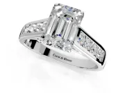 Solitaire Engagement Ring Setting for Emerald Cut Center with Round Cut Channel Band and Prong Head in Sterling Silver