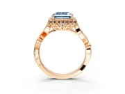 Halo Engagement Ring Setting for Fancy Blue Princess Cut Center with Leaf Motif Split Shank and Prong Head in Rose Gold