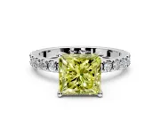 Solitaire Engagement Ring Setting for Fancy Yellow Princess Cut Center with Fine Pave Band and Claw Prong Head in White Gold