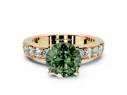 Solitaire Engagement Ring Setting for Fancy Green Round Cut Center with Channel-Set Accents and Prong Head in Yellow Gold