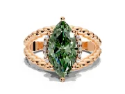 Halo Engagement Ring Setting for Fancy Green Marquise Center with Rope Twist Split Shank and Prong Head in Rose Gold