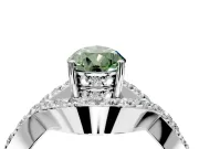 Halo Engagement Ring Setting for Fancy Green Pear-Shaped Center with Pave Infinity Twist Band and Prong Head in Sterling Silver