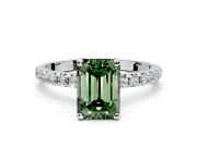 Solitaire Engagement Ring Setting for Fancy Green Emerald Cut Center with Micro Pave Band and Prong Head in Platinum