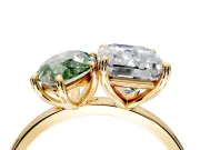 Fancy Green Marquise and Emerald Cut Lab-Grown Diamond Toi et Moi Engagement Ring with Prong-Set Stones in Yellow Gold