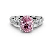Solitaire Engagement Ring Setting for Fancy Pink Oval Center with Graduated Shared Prongs and Prong Head in White Gold