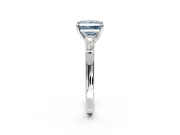 3 Stone Engagement Ring Setting for Fancy Blue Princess Cut Center with Tapered Baguettes, Plain Band and Prong Head in White Gold