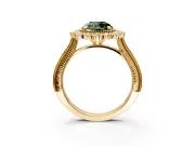 Milgrain Halo Engagement Ring Setting for Fancy Green Round Cut Center with Bezel Point Accents and Prong Head in Yellow Gold