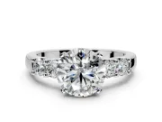5 Stone Engagement Ring Setting for Round Cut Center with Plain Band and Prong Head in White Gold