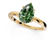 Solitaire Engagement Ring Setting for Fancy Green Pear-Shaped Center with Thin Rounded Plain Band and Prong Head in Yellow Gold
