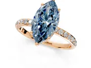 Hidden Halo Engagement Ring Setting for Fancy Blue Marquise Center with Pave Band and Prong Head in Rose Gold
