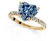 Solitaire Engagement Ring Setting for Fancy Blue Heart-Shaped Center with Fine Pave Narrow Band and Prong Head in Yellow Gold