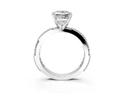Solitaire Engagement Ring Setting for Princess Cut Center with Milgrain-Edged Pave Band and Prong Head in Platinum