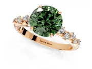 Cluster Engagement Ring Setting for Fancy Green Round Cut Center with Round Cut Accent Band and Prong Head in Rose Gold