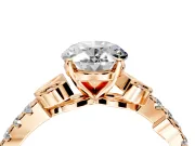 Leaf Motif Engagement Ring Setting for Oval Center with Pave Band and Prong Head in Rose Gold
