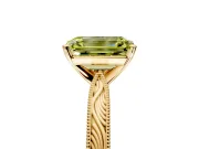 Solitaire Engagement Ring Setting for Fancy Yellow Emerald Cut Center with Engraved Milgrain Band and Prong Head in Yellow Gold