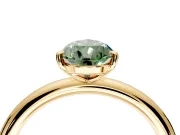 Low-Set Solitaire Engagement Ring Setting for Fancy Green Pear-Shaped Center with Thin Plain Band and Prong Head in Yellow Gold