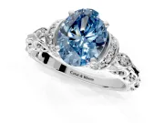 Solitaire Engagement Ring Setting for Fancy Blue Oval Center with Filigree Band and Prong Head in Platinum